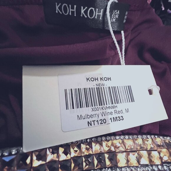 Koh Koh Long Sleeve Maxi Diamond Dress-NWT-V Neck-Size Medium-Mulberry Wine Red - Picture 9 of 13